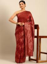 Cotton Red Casual Wear Weaving Saree